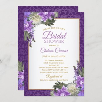Bridal Shower -lavender Purple Damask & Gold Invitation by DesignsbyDonnaSiggy at Zazzle
