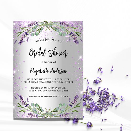 Bridal Shower lavender silver eucalyptus floral Invitation