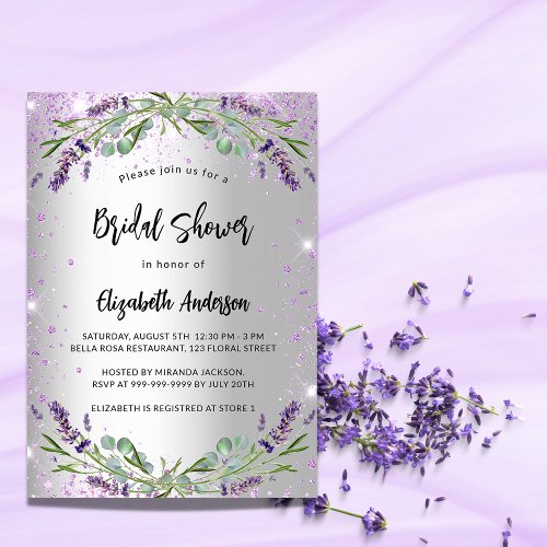Bridal Shower lavender silver eucalyptus floral Invitation Postcard