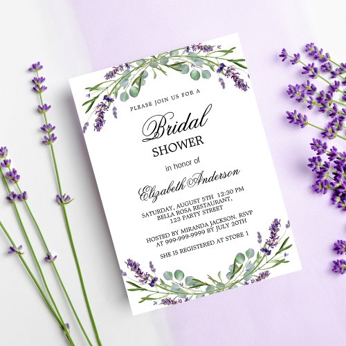 Bridal shower lavender violet greenery invitation postcard