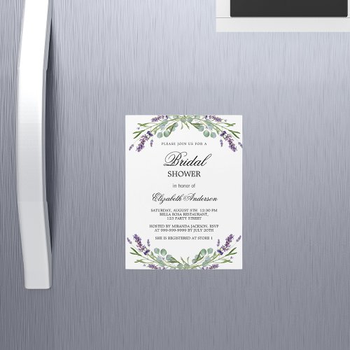Bridal shower lavender violet greenery luxury magnetic invitation