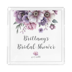 Bridal Shower Lavender Watercolor Floral Acrylic Tray
