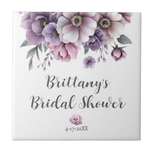 Bridal Shower Lavender Watercolor Floral Ceramic Tile