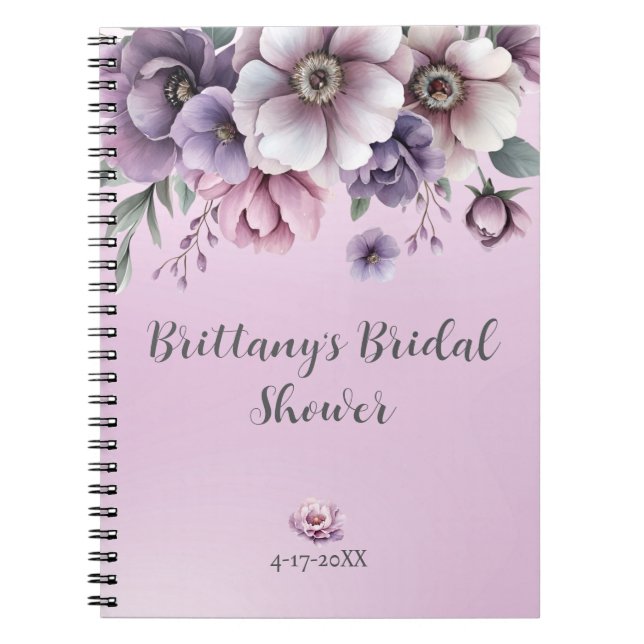 Bridal Shower Lavender Watercolor Floral Notebook (Front)
