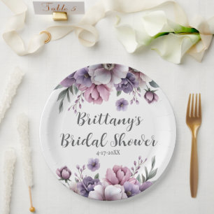 Bridal Shower Lavender Watercolor Floral  Paper Plates