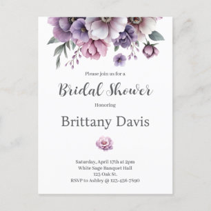 Bridal Shower Lavender Watercolor Floral Postcard