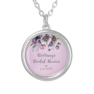 Bridal Shower Lavender Watercolor Floral Silver Plated Necklace