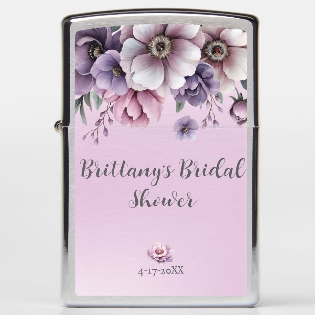 Bridal Shower Lavender Watercolor Floral Zippo Lighter (Front)