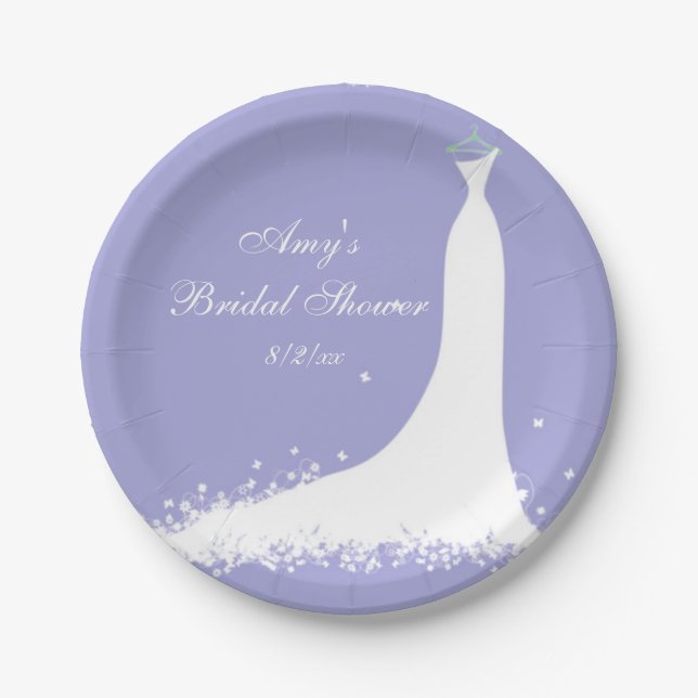 Bridal Shower, Lavender, White Butterflies Paper Plates (Front)
