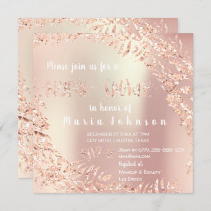 Bridal Shower Leafs Wrath Glitter Pink Rose Gold Invitation