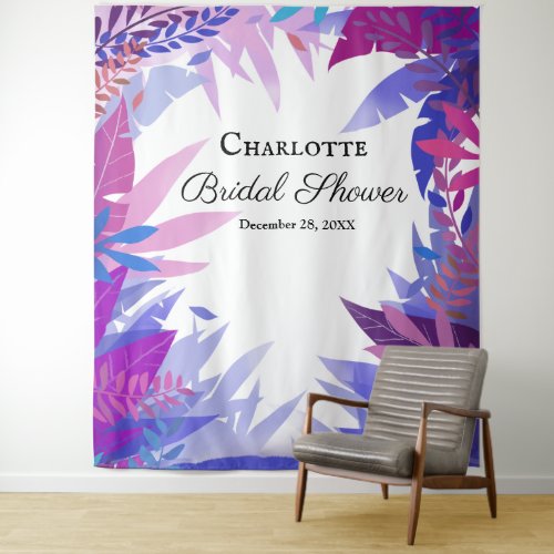 Bridal Shower Leaves Tropical Watercolor Backdrop