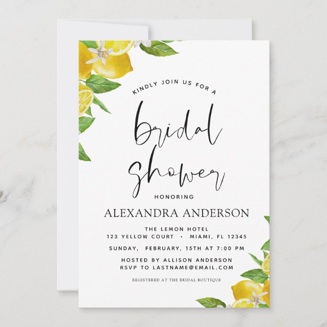 Bridal Shower Lemon Citrus Summer Invitation (Front)