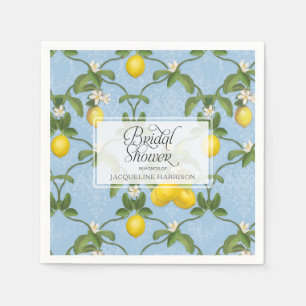 Bridal Shower Lemon Espalier Blue Citrus Floral Paper Napkins