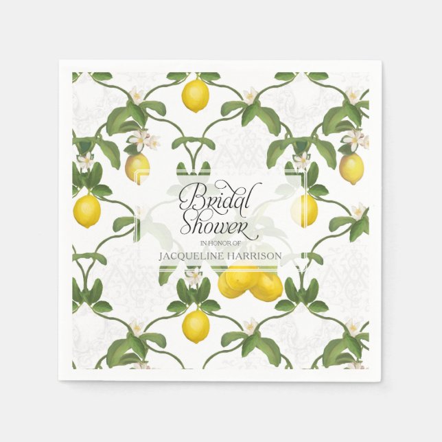 Bridal Shower Lemon Espalier Trellis Citrus Floral Paper Napkins (Front)