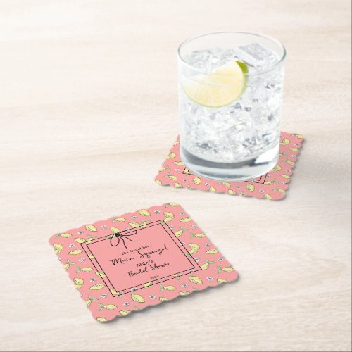 Bridal Shower Lemon Pattern Hand Drawn Paper Coaster