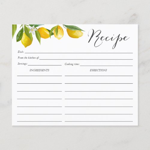 Bridal shower lemon recipe cards