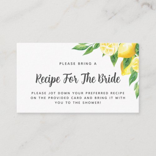 Bridal Shower Lemon Theme Recipe Request Card