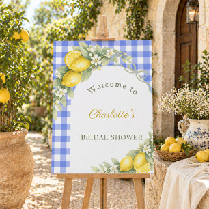 Bridal Shower lemons blue italian gingham welcome Foam Board