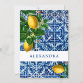 Bridal Shower Lemons Blue White Tuscan Tile Invitation (Back)