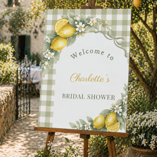 Bridal Shower lemons gingham sage green welcome Foam Board