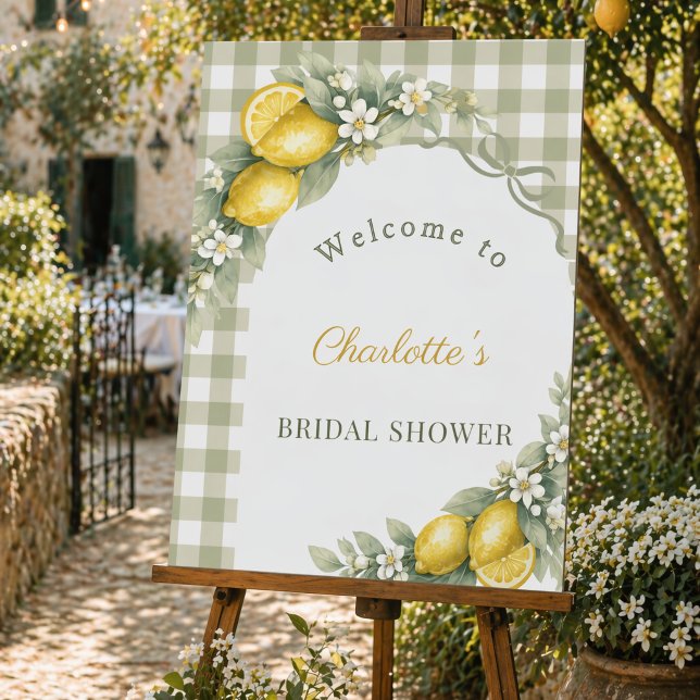 Bridal Shower lemons gingham sage green welcome Foam Board (Creator Uploaded)
