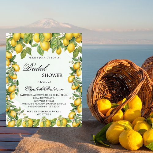 Bridal shower lemons greenery budget invitation flyer