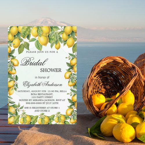 Bridal shower lemons greenery elegant invitation postcard