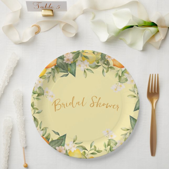 Bridal Shower Lemons Oranges Citrus Floral  Paper Plates (Wedding)