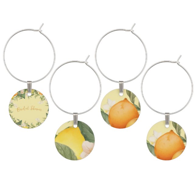 Bridal Shower Lemons Oranges Citrus Floral  Wine Charm (Staggered)