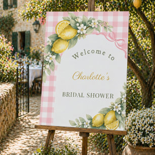 Bridal Shower lemons pink gingham welcome Foam Board
