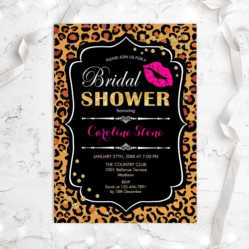 Bridal Shower _ Leopard Print Pink Gold Invitation