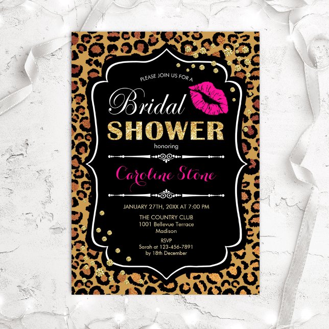 Bridal Shower - Leopard Print Pink Gold Invitation