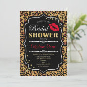 Bridal Shower - Leopard Print Red Gold Invitation (Standing Front)
