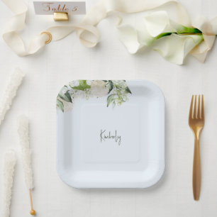 Bridal Shower Light Blue White Hydrangea Custom Paper Plates