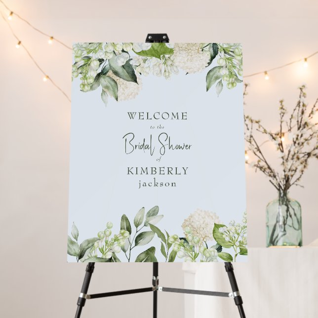 Bridal Shower Light Blue White Hydrangea Welcome Foam Board (In Situ (Stand))