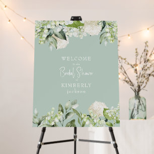 Bridal Shower Light Sage White Hydrangea Welcome Foam Board
