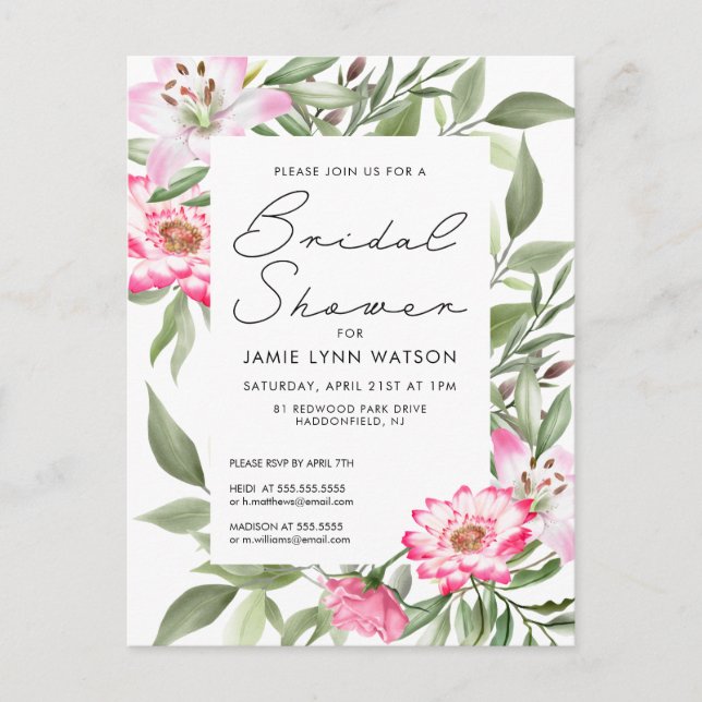 Bridal Shower | Lily Floral Frame Postcard (Front)