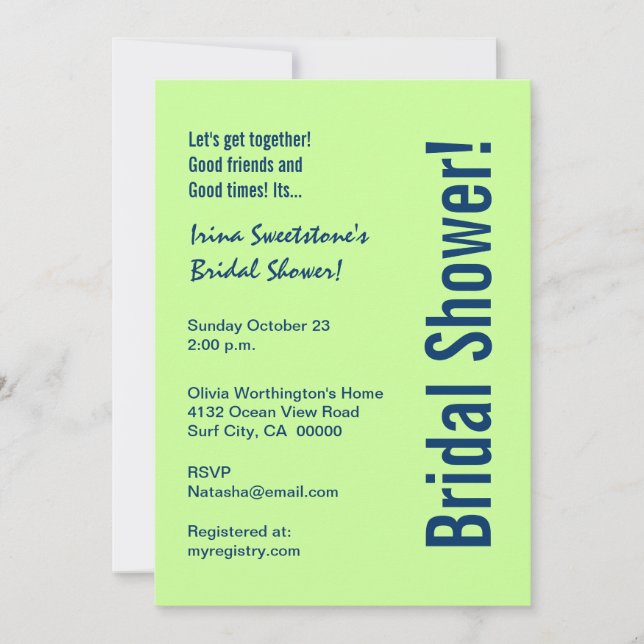 Bridal Shower Lime Green and Navy Blue Circles Invitation (Front)