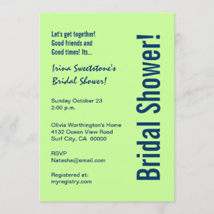 Bridal Shower Lime Green and Navy Blue Circles Invitation