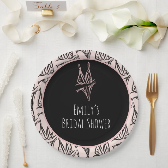 Bridal Shower Lingerie Party Pink Pattern   Paper Plates (Wedding)