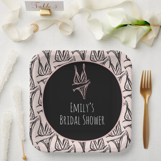 Bridal Shower Lingerie Party Pink Pattern   Paper Plates (Wedding)