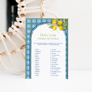 Bridal Shower Love Around The World Game Card