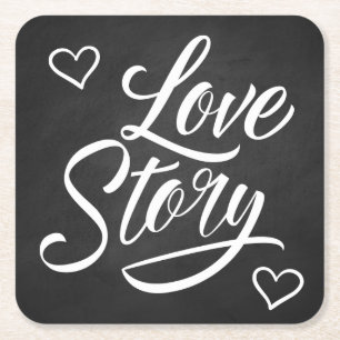 Bridal Shower Love Black White Chalkboard Wedding Square Paper Coaster