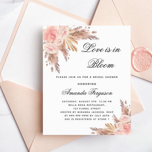 Bridal shower love bloom floral budget invitation
