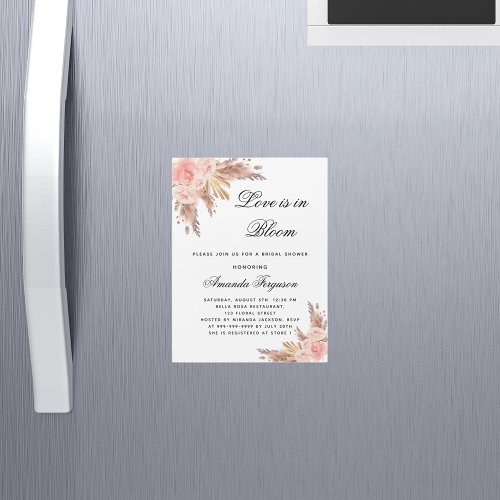 Bridal shower love bloom flower pampas boho luxury magnetic invitation
