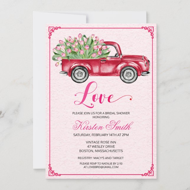 Bridal Shower Love Floral Truck Invitation (Front)