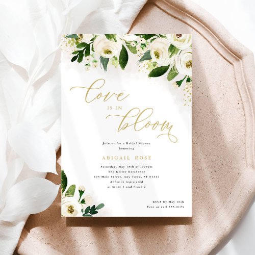  Bridal Shower Love in Bloom White Gold Floral Invitation