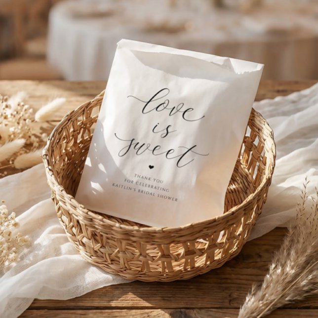Bridal Shower Love is Sweet Elegant Heart  Favor Bag (Wedding favor bags - love is sweet - elegant calligraphy script with heart.)