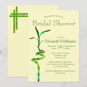 Bridal Shower Lucky Bamboo Over Pastel Yellow Invitation