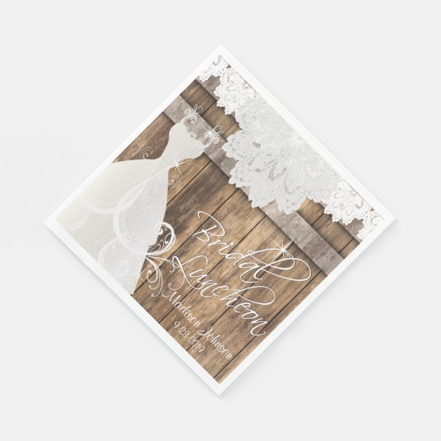 Bridal Shower Luncheon - Rustic Barn Wood Design Paper Napkins (Corner)